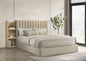 Arielle Queen Upholstered Bookcase Bed Light Tan and Light Oak