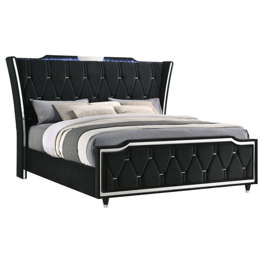 Lorient Queen LED Upholstered Wingback Bed Black