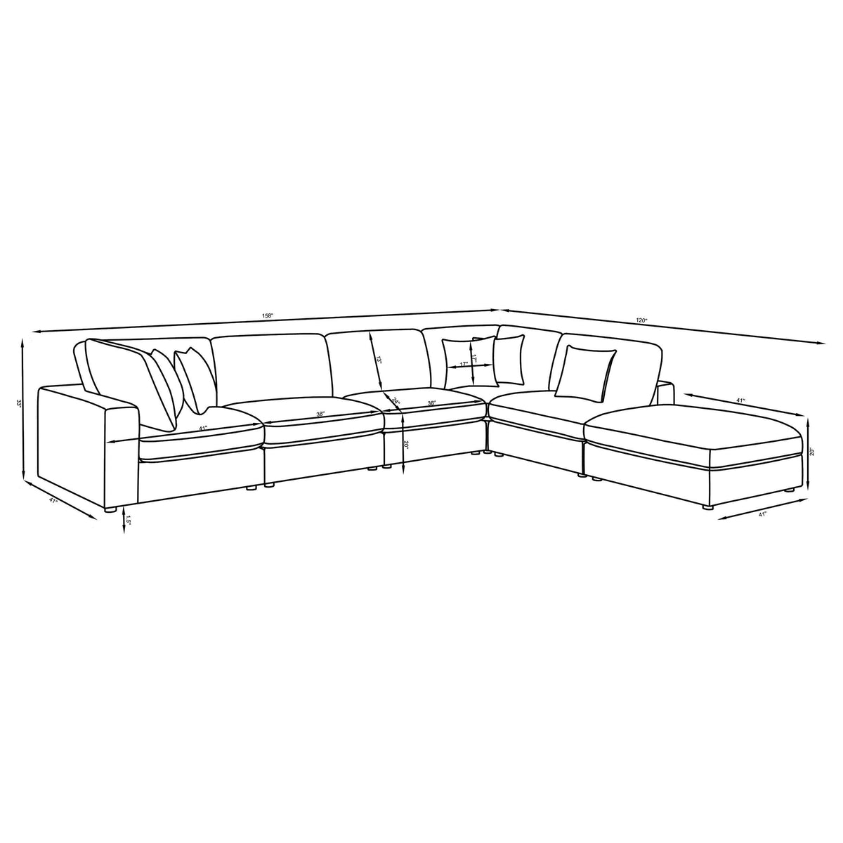CoasterEssence Serene 6-Piece Modular Sectional Sofa in Beige